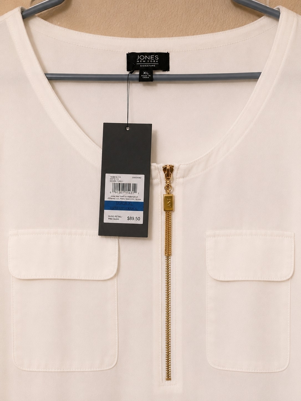Jones New York White Zip-Pocket Roll-Sleeve Blouse - Picture 5 of 5
